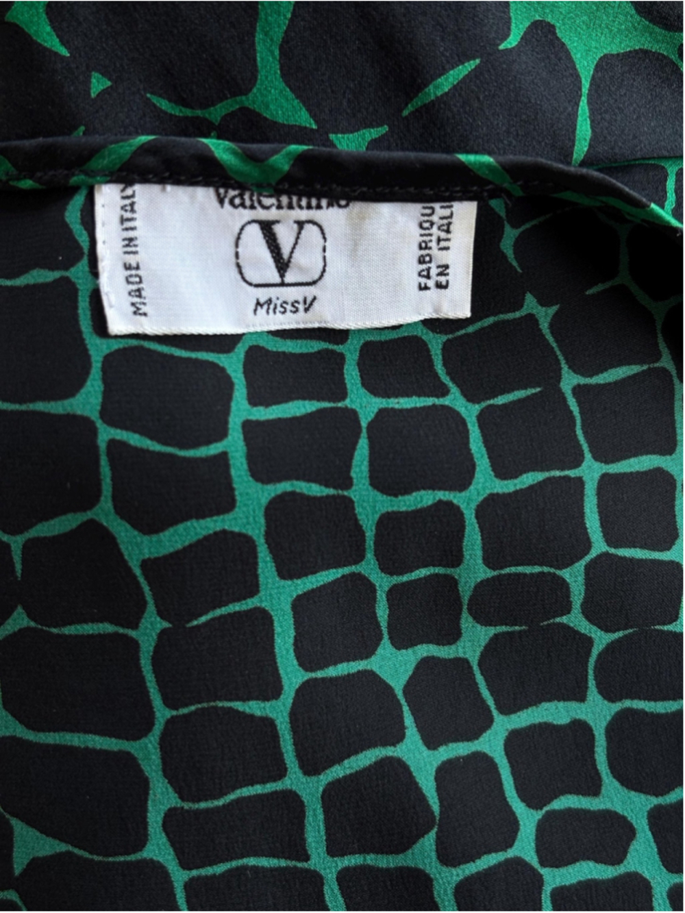 Valentino Miss V Silk Blouse – Green Black Wrap Style Made in Italy - Picture 5 of 7
